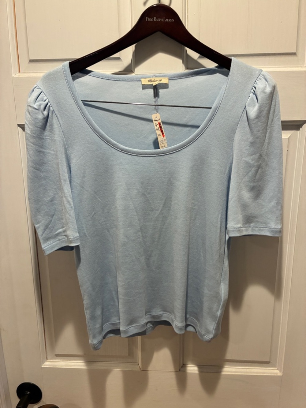 Madewell Top Scoop Neck Short Sleeve Top in Light Blue